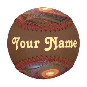 Colourful Fluorescent Abstract Brown Fractal Name Baseball