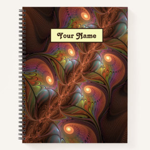 Colourful Fluorescent Abstract Brown Fractal Name Notebook