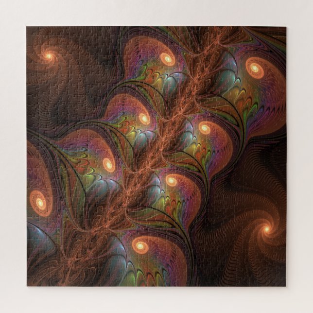 Colourful Fluorescent Abstract Modern Brown Fracta Jigsaw Puzzle (Vertical)