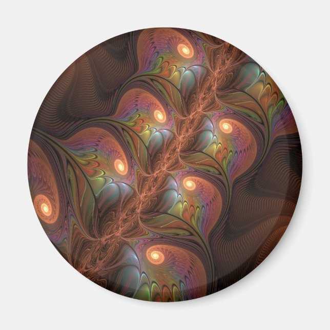 Colourful Fluorescent Abstract Modern Brown Fracta Magnet (Front)