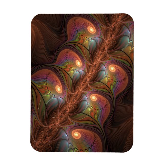 Colourful Fluorescent Abstract Modern Brown Fracta Magnet (Vertical)