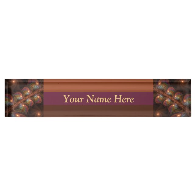 Colourful Fluorescent Abstract Modern Brown Fracta Nameplate (Front)