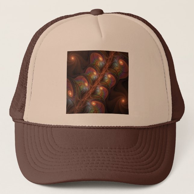 Colourful Fluorescent Abstract Modern Brown Fracta Trucker Hat (Front)