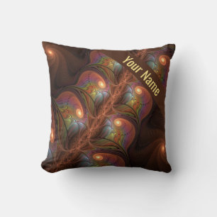 Colourful Fluorescent Abstract Modern Brown Name Cushion