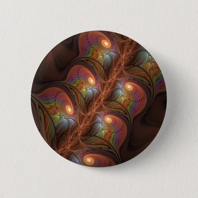 Colourful Fluorescent Abstract Trippy Brown Fracta 6 Cm Round Badge (Front)