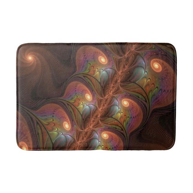 Colourful Fluorescent Abstract Trippy Brown Fracta Bath Mat (Front)