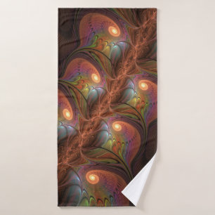 Colourful Fluorescent Abstract Trippy Brown Fracta Bath Towel