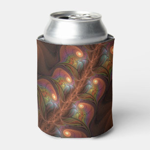 Colourful Fluorescent Abstract Trippy Brown Fracta Can Cooler