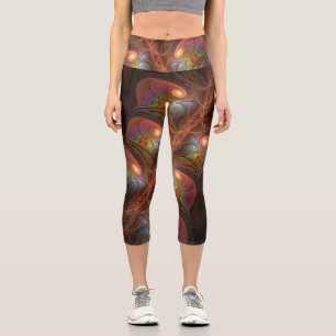 Colourful Fluorescent Abstract Trippy Brown Fracta Capri Leggings