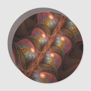 Colourful Fluorescent Abstract Trippy Brown Fracta Car Magnet