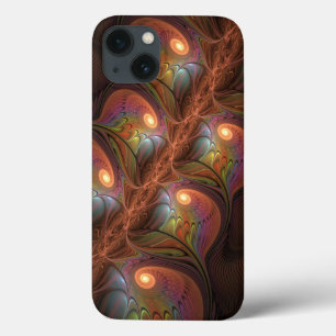 Colourful Fluorescent Abstract Trippy Brown Fracta iPhone 13 Case