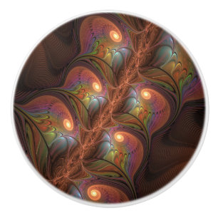 Colourful Fluorescent Abstract Trippy Brown Fracta Ceramic Knob