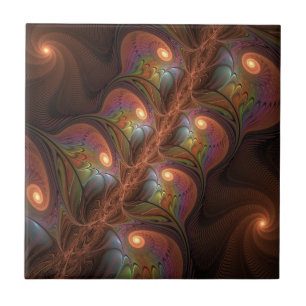 Colourful Fluorescent Abstract Trippy Brown Fracta Ceramic Tile