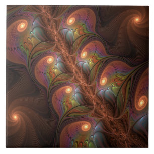 Colourful Fluorescent Abstract Trippy Brown Fracta Ceramic Tile