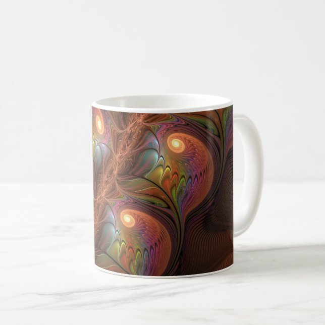 Colourful Fluorescent Abstract Trippy Brown Fracta Coffee Mug (Front Right)