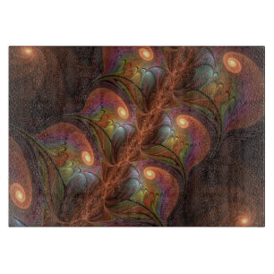 Colourful Fluorescent Abstract Trippy Brown Fracta Cutting Board