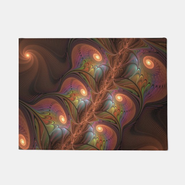 Colourful Fluorescent Abstract Trippy Brown Fracta Doormat (Front)