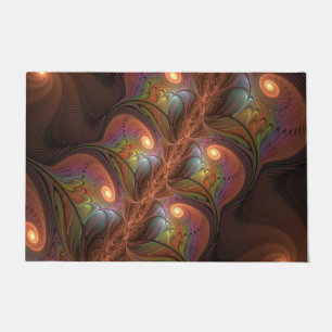 Colourful Fluorescent Abstract Trippy Brown Fracta Doormat