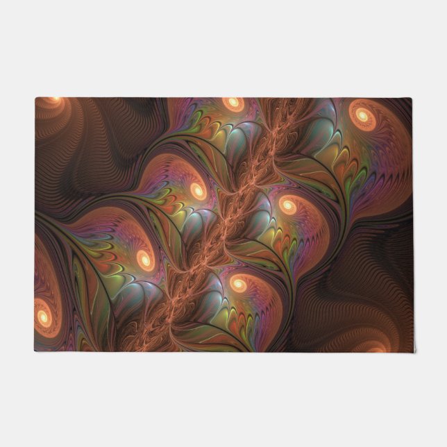 Colourful Fluorescent Abstract Trippy Brown Fracta Doormat (Front)