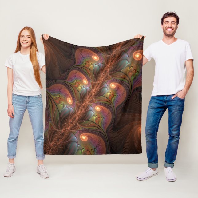 Colourful Fluorescent Abstract Trippy Brown Fracta Fleece Blanket (In Situ)