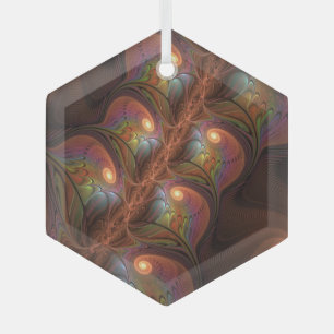 Colourful Fluorescent Abstract Trippy Brown Fracta Glass Tree Decoration