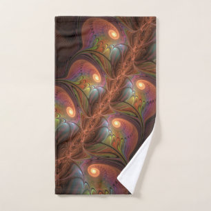 Colourful Fluorescent Abstract Trippy Brown Fracta Hand Towel