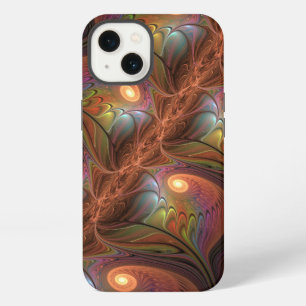 Colourful Fluorescent Abstract Trippy Brown Fracta iPhone Case