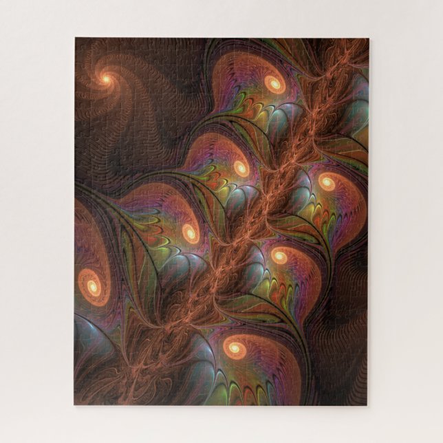 Colourful Fluorescent Abstract Trippy Brown Fracta Jigsaw Puzzle (Vertical)