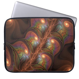 Colourful Fluorescent Abstract Trippy Brown Fracta Laptop Sleeve