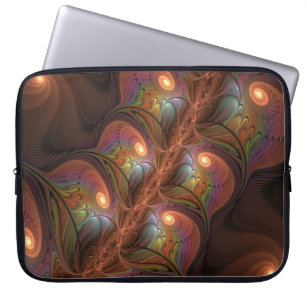 Colourful Fluorescent Abstract Trippy Brown Fracta Laptop Sleeve