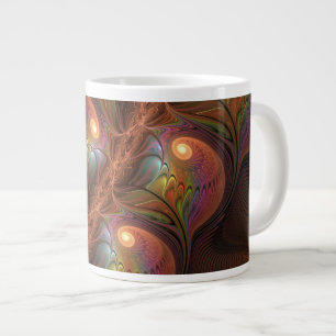 Colourful Fluorescent Abstract Trippy Brown Fracta Large Coffee Mug