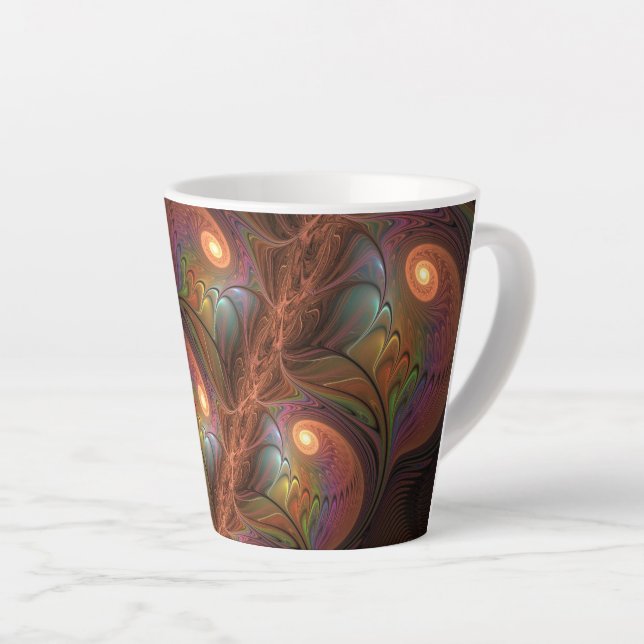 Colourful Fluorescent Abstract Trippy Brown Fracta Latte Mug (Right Angle)