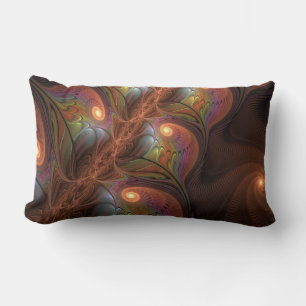 Colourful Fluorescent Abstract Trippy Brown Fracta Lumbar Cushion