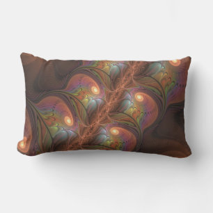 Colourful Fluorescent Abstract Trippy Brown Fracta Lumbar Cushion