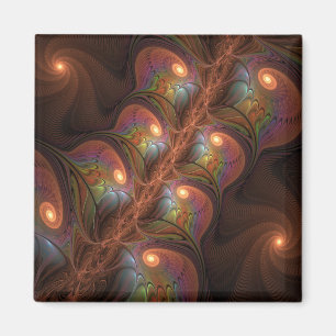Colourful Fluorescent Abstract Trippy Brown Fracta Magnet