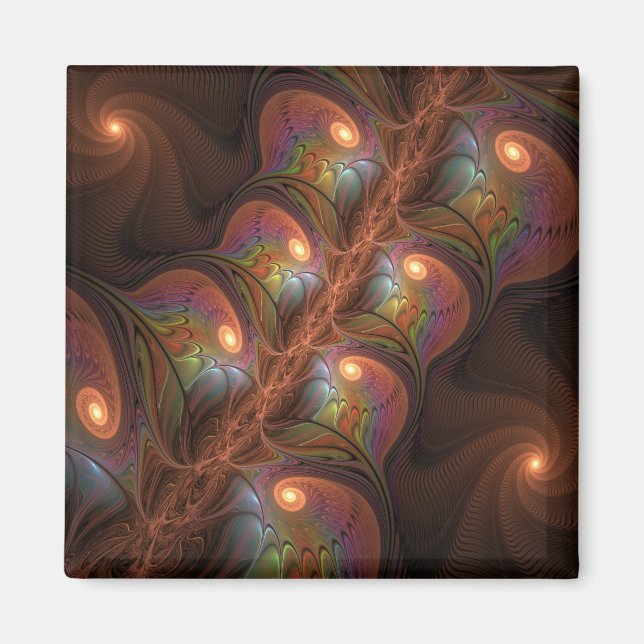Colourful Fluorescent Abstract Trippy Brown Fracta Magnet (Front)