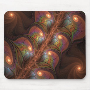 Colourful Fluorescent Abstract Trippy Brown Fracta Mouse Pad