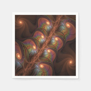 Colourful Fluorescent Abstract Trippy Brown Fracta Napkin