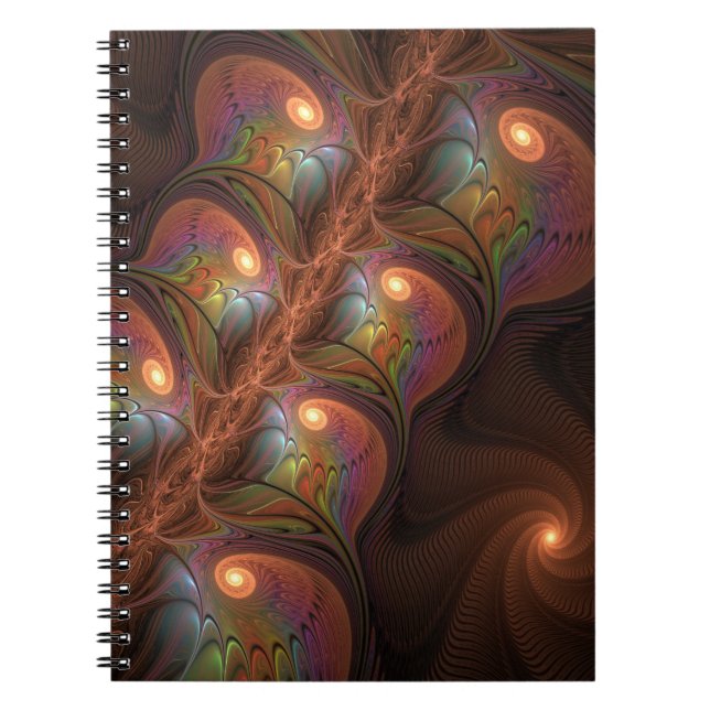 Colourful Fluorescent Abstract Trippy Brown Fracta Notebook (Front)