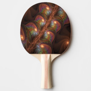 Colourful Fluorescent Abstract Trippy Brown Fracta Ping Pong Paddle
