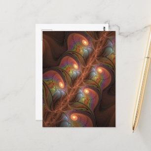 Colourful Fluorescent Abstract Trippy Brown Fracta Postcard