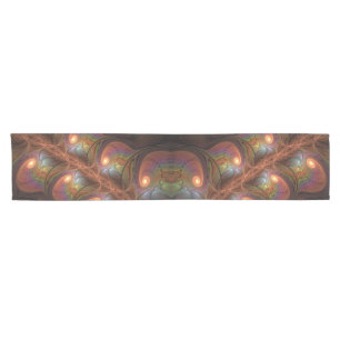 Colourful Fluorescent Abstract Trippy Brown Fracta Short Table Runner