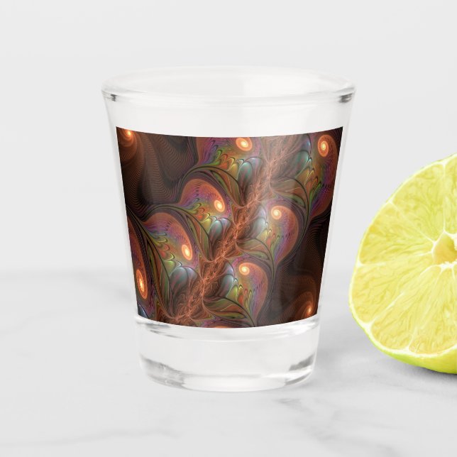 Colourful Fluorescent Abstract Trippy Brown Fracta Shot Glass (Front)