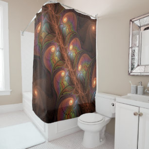 Colourful Fluorescent Abstract Trippy Brown Fracta Shower Curtain