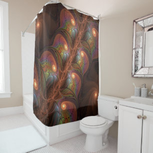 Colourful Fluorescent Abstract Trippy Brown Fracta Shower Curtain
