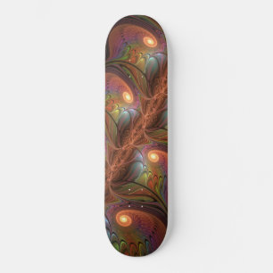 Colourful Fluorescent Abstract Trippy Brown Fracta Skateboard