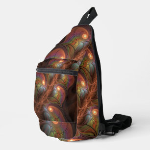 Colourful Fluorescent Abstract Trippy Brown Fracta Sling Bag