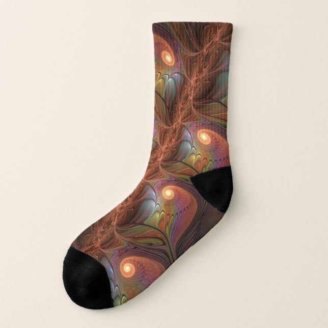 Colourful Fluorescent Abstract Trippy Brown Fracta Socks (Left Outside)