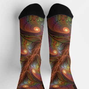 Colourful Fluorescent Abstract Trippy Brown Fracta Socks