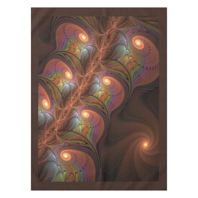 Colourful Fluorescent Abstract Trippy Brown Fracta Tablecloth (Front)